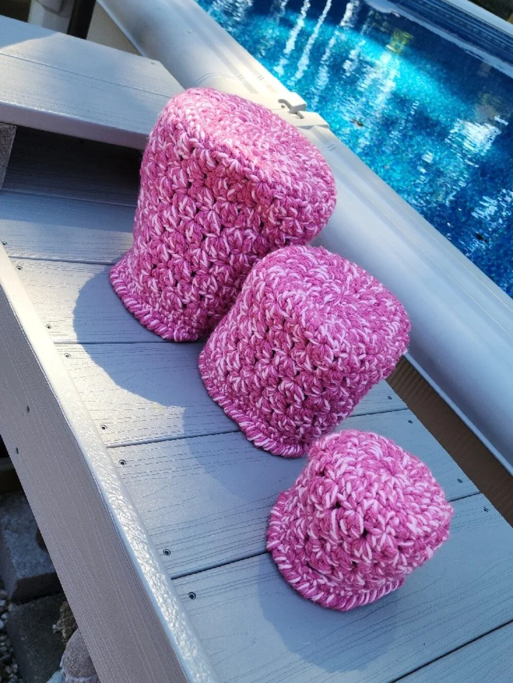 Handmade Pink Crochet Nesting Baskets - Set of 3